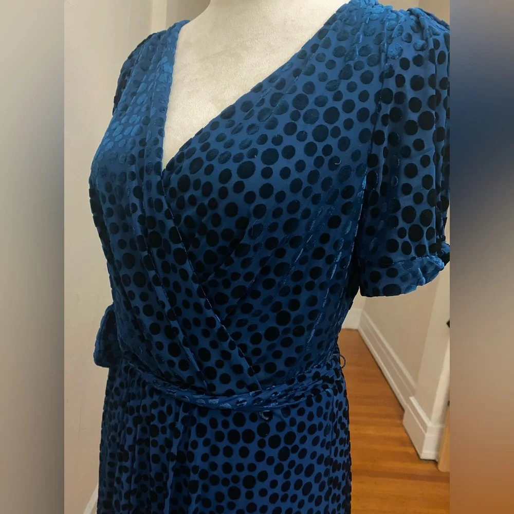 DKNY Navy Polka Dot Midi Dress - Picture 6 of 9